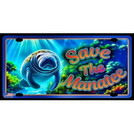 WORLD'S GREATEST LICENSE PLATES! 6"X12" METAL "SAVE THE MANATEE" SEASHORE FLORIDA MARGARITAVILLE TIKI BAR POOL HOT TUB BEACH DECOR