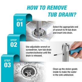DURATECH Tub Drain Remover Wrench, Dual Ended Aluminum Alloy Wrench for Bath and Shower Drains