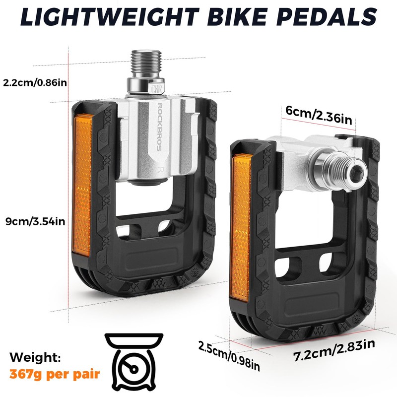 ROCKBROS Bike Peals, Foldable, Non-Slip, Aluminum Pedals with Reflectors
