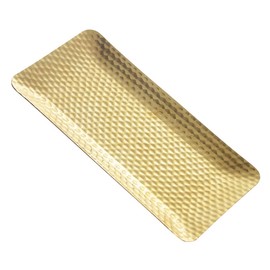 Stainless Steel Rectangle Hammered Decorative Serving Tray Dispaly Organizer for Jewelry Cosmetic Trinkets (Gold)