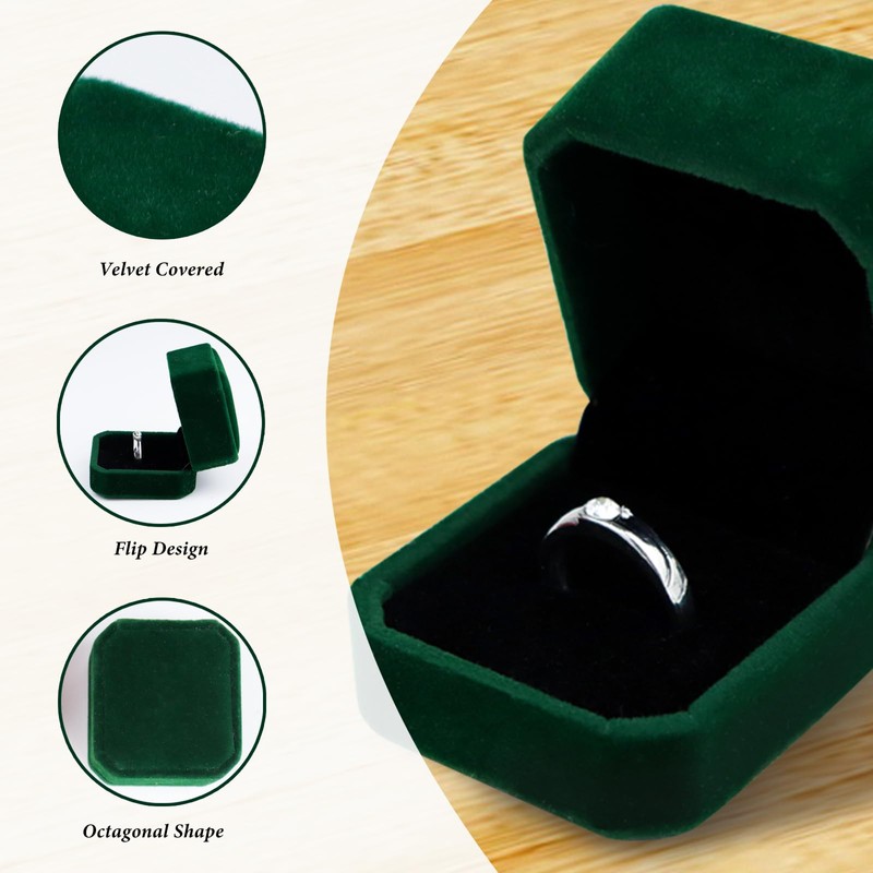 WisePoint Ring Box, Velvet Jewellery Gift Box, Octagonal Jewellery Case,