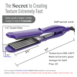 Ceramic Crimper Iron for Volumizing Fluffy Hairstyle, Corrugation Crimper Hair Iron, Anti Static Ceramic Hair Crimping Iron Adjust Temperature (purple)
