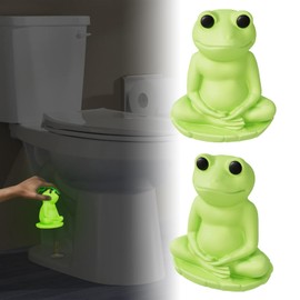 MENNTY Glow in The Dark Frog Toilet Bolt Covers – Decorative Toilet Bolt Caps for Bathroom Floor, Meditating Frog Design, Easy Installation, Fits Most Toilet Bolts, Set of 2 (Green)