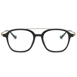 Haigfore Blue Light Blocking Glasses Aviator Men Women Computer Gaming Glasses Trendy Anti Eyestrain TR90 Frame 09803 (Bright Black/Glod)