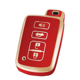 WORCAS Soft TPU Key Fob Cover Case Compatible with Toyota Sequoia Highlander XLE Camry Avalon Corolla XSE RAV4 Hybrid Tundra Tacoma 4Runner-4 Button(Red)
