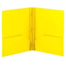 Smead Poly Two-Pocket Folder, Three-Hole Punch Prong Fasteners, Letter Size, Yellow, 3 per Pack (87733)