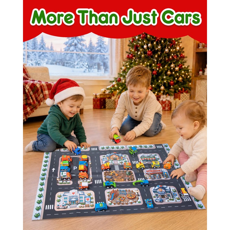 Car Advent Calendar 2026 for Toddlers, 24 Pull Back Vehicles