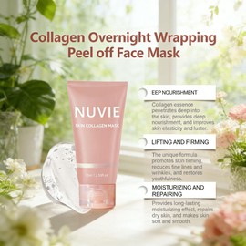 Nuvie Skin collagen night wrapping mask, Overnight collagen face mask Easy Peel Off Facial Mask Skin Care night mask 2.53 fl.oz/75ml (1PCS)