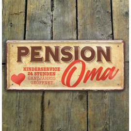 schilderkreis24 Tin sign funny saying "Pension Oma" decorative humour grandparents pensioner gift idea man woman 28 x 12 cm