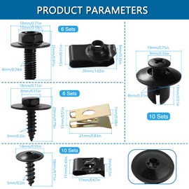 VooGenzek 54 PCS Screw and Nut Clip Kit, Auto Body Fender Screws, Car Screws and Bolts, for Auto Chassis Bumper Fender Wheel Cover Liner Fastener Tool