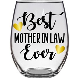 Best Mother In Law Ever Tumbler - Extra Large Premium 21oz Stemless Wine Glass - Birthday Gift For New MIL Mother-In-Law