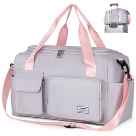 FIORETTO for Ryanair Airlines Cabin Bags 40x20x25 Underseat Travel Hand Luggage Carry on Bag Weekend Overnight Duffle Holdall Bag for Women and Men with Shoulder Strap Grey&Pink