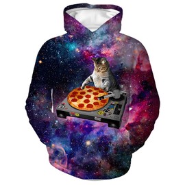 Zenzenze Galaxy Cat Hoodies for Boys Girls 3D Printed Hooded Sweatshirts Long Sleeve Pullover Hoodie with Pocket 6-16 Years