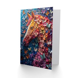 Artery8 Birthday Card Butterfly Flower Horse Nature Collage Mosaic for Child Kids Greeting Card