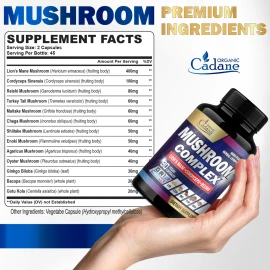 Organic Cadane Suplemento De Hongos 13 En 1 90 Cápsulas