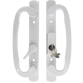 8.5" Legacy Sliding Patio Glass Door Offset Latch White Handle Set with Keys - Sash Controls 2265 Keyed Lock - Fits 3-15/16" Screw Hole Spacing and 1-1/4" to 2-1/4" Door Thickness