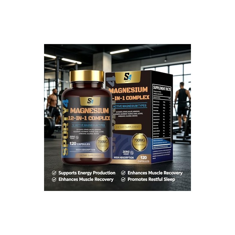 Magnesium 12-in-1 Complex, 700mg with Magnesium Glycinate, Citrate, Malate, Oxide,