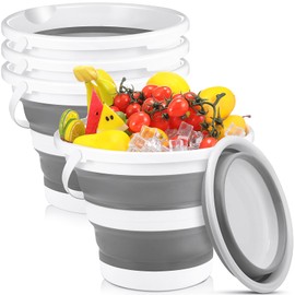 Pickmesh 4 Pcs Collapsible Bucket 2.6 Gallon (10l) Large Capacity Portable Cleaning Bucket for Household for Outdoor Fishing Car Wash(Gray)