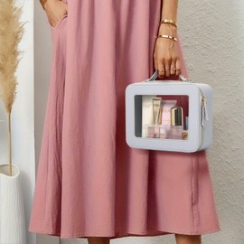 Pinkmik Clear Makeup Bag Waterproof Travel Case for Cosmetics and Toiletries Women's Makeup Organizer and Car Bag with Zipper, Gray, L-1, Teavel Makeup Bag