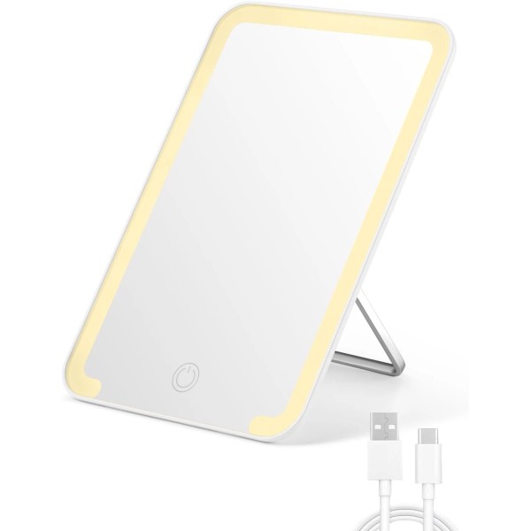 Qislee Travel Makeup Mirror, Lights 3-Color Modes, 8x5, Touch Dimming,