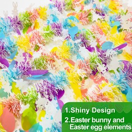 TURNMEON 5 String Easter Egg Bunny Garland Decorations, Total 50 Ft Colorful Easter Tinsel Garland Metallic Streamer Glitter Twist Hanging Decorations for Easter Party Tree Decor, Each 10 Ft by 5"