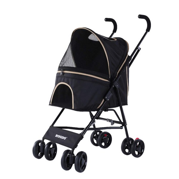 ROODO Dog Stroller Cat Stroller Collapsible Portable Lightweight Compact Jogger Travel Pet Stroller Suitable for Small Dogs and Cats Under 16 LB(Black)