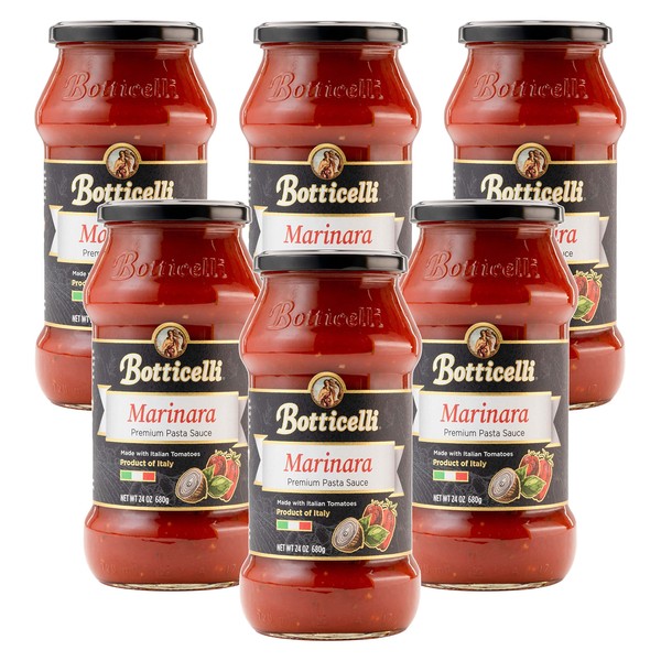 Marinara Premium Italian Pasta Sauce by Botticelli, 24oz Jars (Pack of 6) - Product of Italy - Whole30 Approved - Gluten-Free - No Added Sugar, Artificial Colors, Flavors, or Preservatives