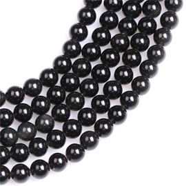 8mm Natural Black Obsidian Beads Round Gemstone Loose Beads for Jewelry Making (45-48pcs/strand)