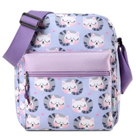 Girls Handbag, VASCHY Cute Shoulder Bag for Teen Little Girls Lightweight Small Cross Body Messenger Satchel Bag with Inner Water Pocket（Purple Cat）