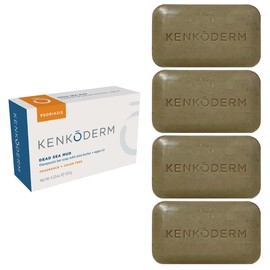 Kenkoderm Psoriasis Dead Sea Mud Soap with Argan Oil & Shea Butter, Natural Exfoliating Body & Face Cleanser for Sensitive Skin, Fragrance & Color-Free, 4.25 Ounce, 4 Bars