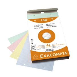 Exacompta - Ref 10658E - Bristol Squared Record Cards (Pack of 100) - A5 in Size, 205gsm Card, Compatible with Printers - Suitable for Exam Revision & Notes - Assorted Colours