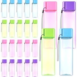 Olgaa 24 Pcs Water Bottle Bulk 16oz Kids Water Bottle Reusable Leak Portable Plastic Sports Drink Water Bottles With Handle Strap for Cycling Camping Hiking Gym Yoga (Light Pink, Purple, Green, Blue)
