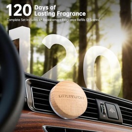 Beech Wood Car Air Freshener Vent Clip 2 Pack, Refillable Auto Diffuser with 4 Scent Refills for Hidden Air Vents