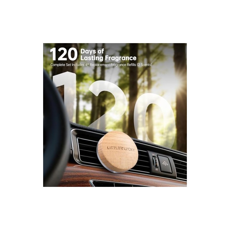 Beech Wood Car Air Freshener Vent Clip 2 Pack, Refillable
