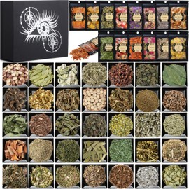 50pack Herbs for Witchcraft, Dried Herbs and Flowers Kit for Witch Beginner, Bulk Herb Gift Set for Wicca, Pagan and Wiccan Rituals, Magic Spell, Altar Supplies, Candle and Soap Making