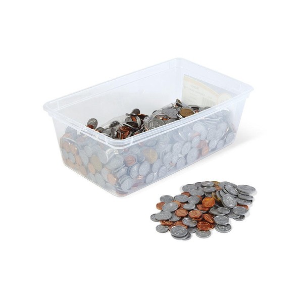 hand2mind 862 Play Money Plastic Coins with Plastic Storage Bin (Pack of 768)