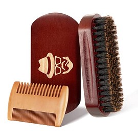 Cepillo de barba, 100% cerdas de jabalí natural negro nogal madera barba peine pelo bigote cepillo de afeitar cepillo de pelo facial
