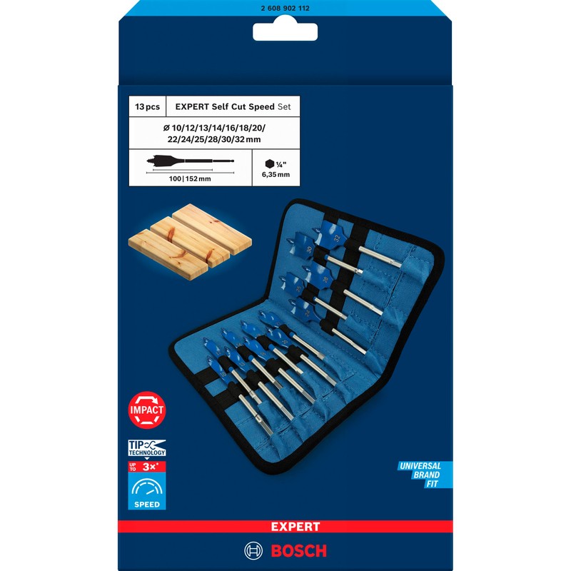 Bosch 13x EXPERT Self Cut Speed Spade Drill Bit Set