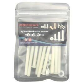 Happinesspark M5X50 10sets Nylon PA66 Metric Phillips Flat Head Screws Nuts Washers - Chemical Resistant Fastener Kit, Non-Conductive PA66 Bolts for PCB/Automotive Assembly