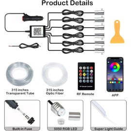 LED Interior Lighting Car, 8 M/6 in 1 RGB Car Interior Lighting, 12 V LED Atmosphere Light Car, App Controllable Interior Lighting, Multicoloured Ambient Lighting, Car LED Strips, Remote Control Neon