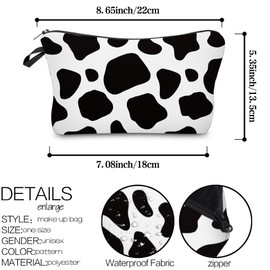 Makeup Bag Travel Small Portable Cosmetic Organizer Pouch for Women Girls Zipper Waterproof Clutch Toiletry Storage Purse,White Cow