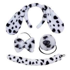 AOVNA 4pcs Animal Dalmatian Costume Kids Set Spotted Dog Ears Headband Tails Bow Tie Dog Nose for Kids Cosplay Dress up New Year Party Decoration