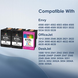 61XL Ink Cartridge Black and Color Combo Pack Remanufactured for HP 61 XL 61 Work with HP Envy 4504 4505 DeskJet 2000 2546 Officejet 2542 2543 Printer (2 Black, 1 Color)