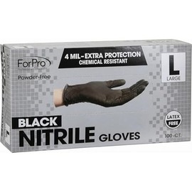 ForPro - Guantes desechables de nitrilo, resistentes a los químicos, sin polvo, sin látex, no estériles, aptos para alimentos, 4 mil, negro, grande, 1