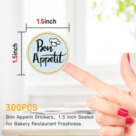 GSCWLD 300PCS Bon Appetit Sticker,Enjoy Your Meal Stickers,1.5" Round Sealed Labels for Food Service,Bakery Packaging,Catering Business