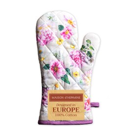 Maison d' Hermine Oven Gloves 100% Cotton Oven Mitt 7" x 13" with Loop Heat Resistant, BBQ, Cooking Gloves, Baking, Grilling, Kitchen, Handling Hot Pans Spring/Summer (Pack of 1, Pivoine)