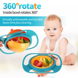 Baby Universal Gyro Bowl, Anti Spill Dining Entertaining Toddler Magic Bowls, Non Spill Feeding Toddler Gyro Baby Bowl Rotating, 360 Degrees Rotation Gyroscopic Smooth Bowl for Kids Toddlers (Green)