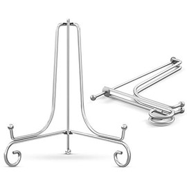 TR-LIFE Plate Stands for Display - 8 Inch Plate Holder Display Stand + Metal Easel Stand for Picture Frame, Decorative Plates, Photo, Book, Collectibles (Silver 2 Pack)