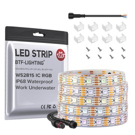 BTF-LIGHTING IP68 Waterproof Outdoor WS2815(Upgraded WS2812B) RGB LED Strip Individually Addressable 5050SMD Dual Signal DC12V 16.4ft 300Pixel Can Work Under Water White PCB(No Adapter or Controller)