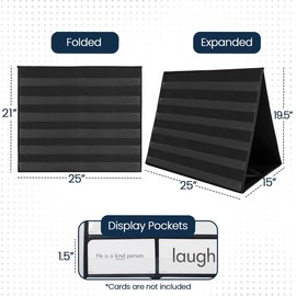 Essex Wares - 25" Wide x 21" Tall Tabletop Pocket Chart, Black - Double Sided with 5 Straps Each- Ultra-Durable Pocket Chart Stand for Classroom - Easy to Use, Reusable & Foldable Tabletop Chart Stand